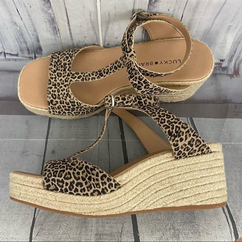 Lucky Brand T-Strap Espadrille Platform Sandals Suede Upper Animal Size 9.5M - Picture 9 of 12